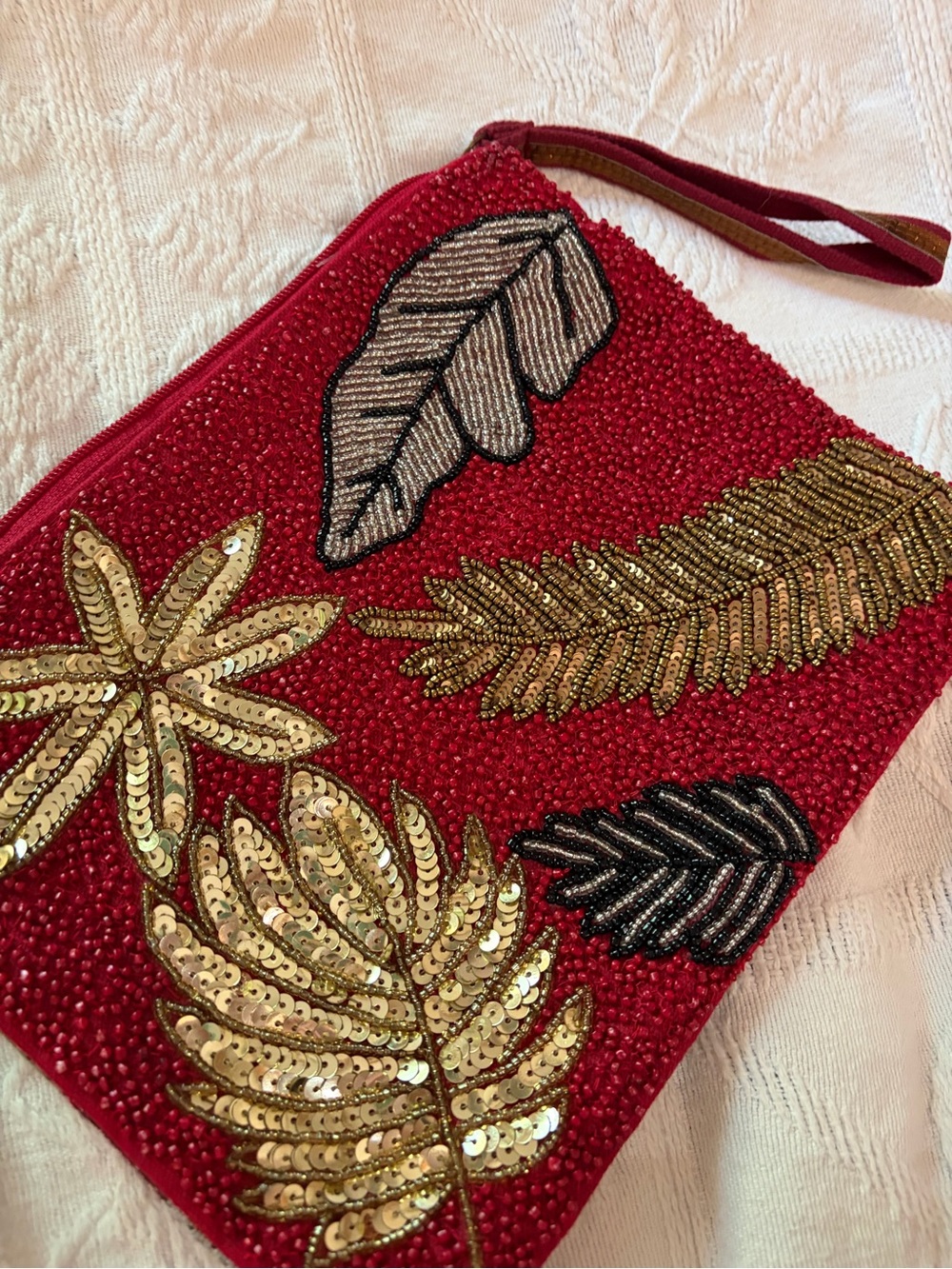 America & Beyond Beaded Leaf Wristlet Clutch bag